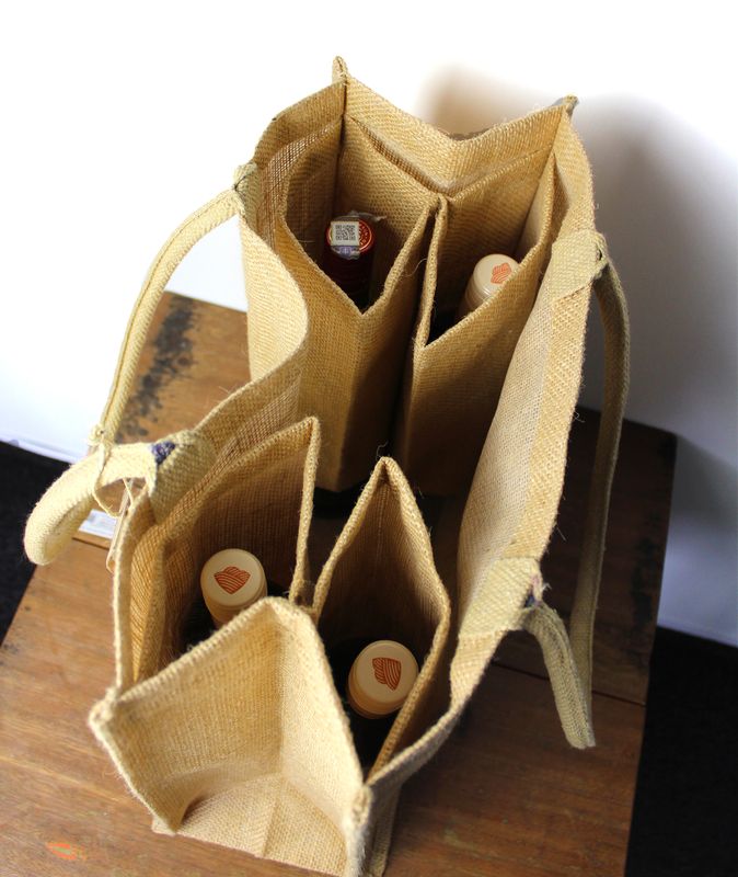 Große Jute-Einkaufstasche mit Flaschenhalter