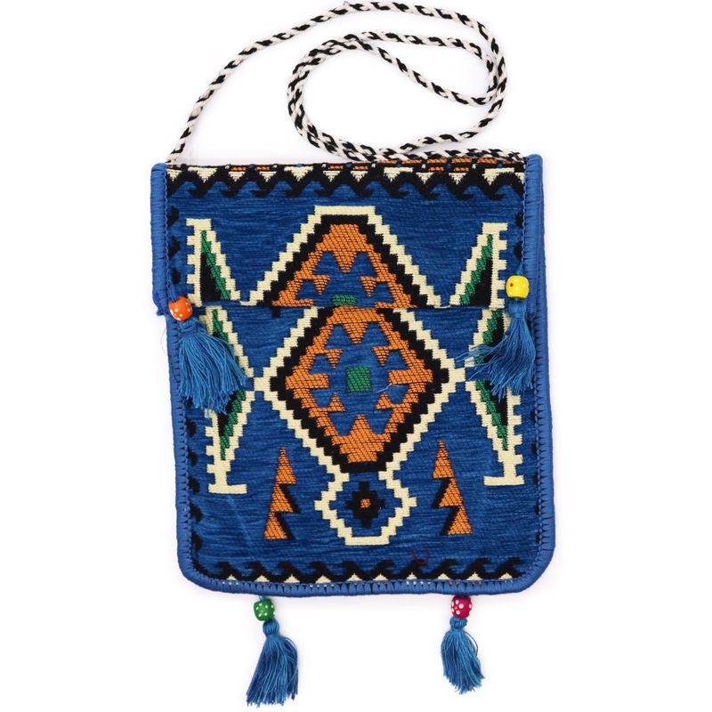 Himmelblaue Kelim-Messenger-Festivaltasche