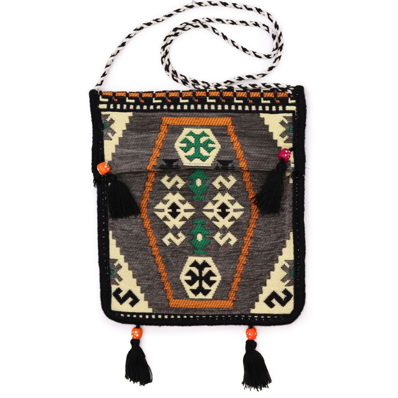 Hellgraue Kelim Messenger Festival-Tasche