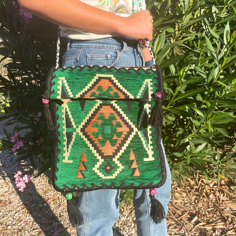 Smaragdgrüne Kelim-Messenger-Festivaltasche