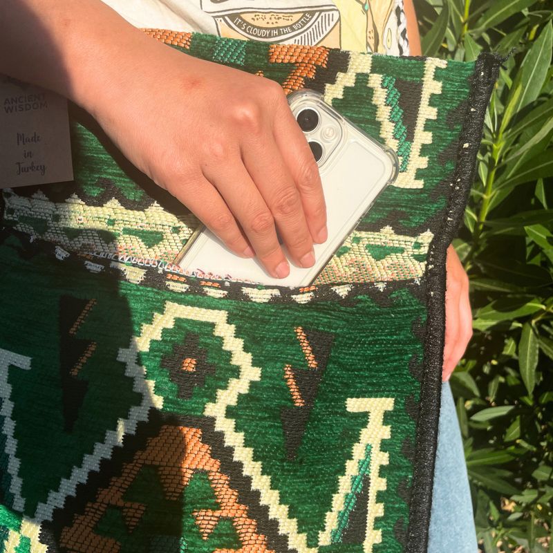 Smaragdgrüne Kelim-Messenger-Festivaltasche
