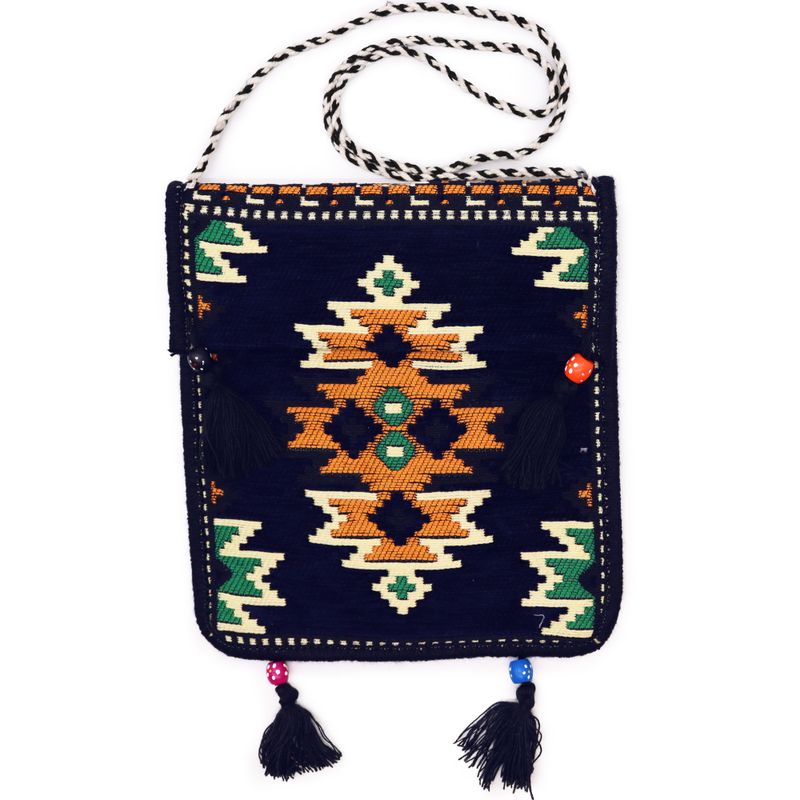 Dunkelblaue Kelim-Messenger-Festivaltasche