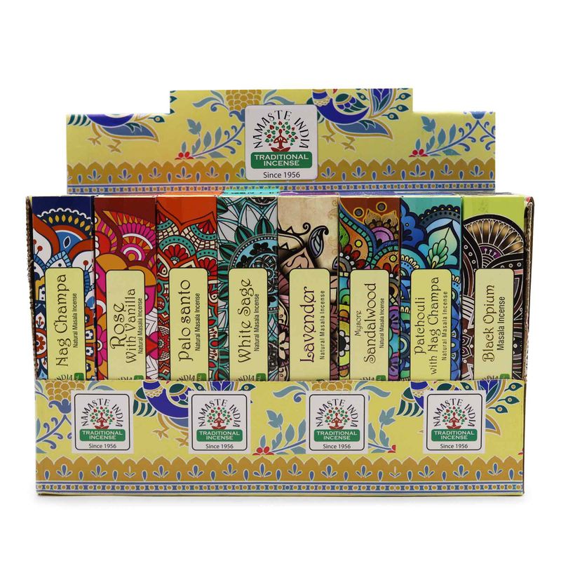 Namaste Mandala Masala Räucherstäbchen-Display-Packung (6 x 8 Düfte)