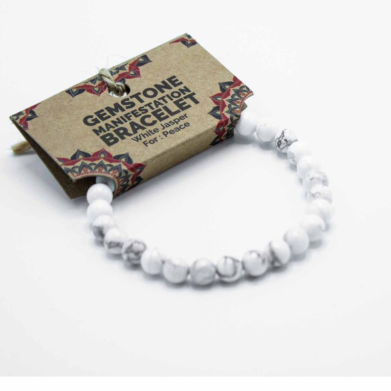 Edelstein-Manifestationen-Armband – Weißer Jaspis – Frieden