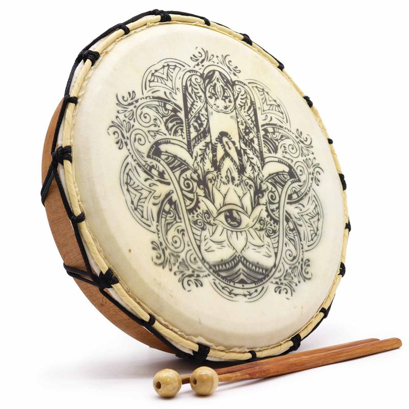 Hamsa-Schamanische Trommel mit zwei Stöcken – 30 cm