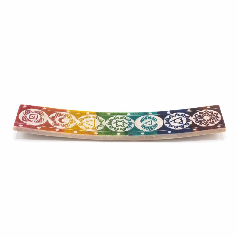 Sieben-Chakra-Räucherstäbchenhalter aus Speckstein – 26 x 5 cm