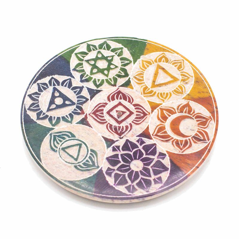Räucherstäbchenhalter aus Speckstein, 10 cm, Sieben Chakra