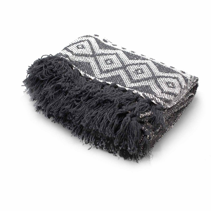 Boho-Komfortüberwürfe – 125 x 150 cm  – grau geometrisch