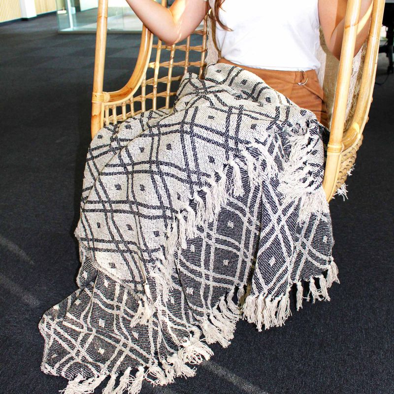 Boho-Komfortüberwürfe – 125 x 150 cm  – Schwarz und Biege Regency