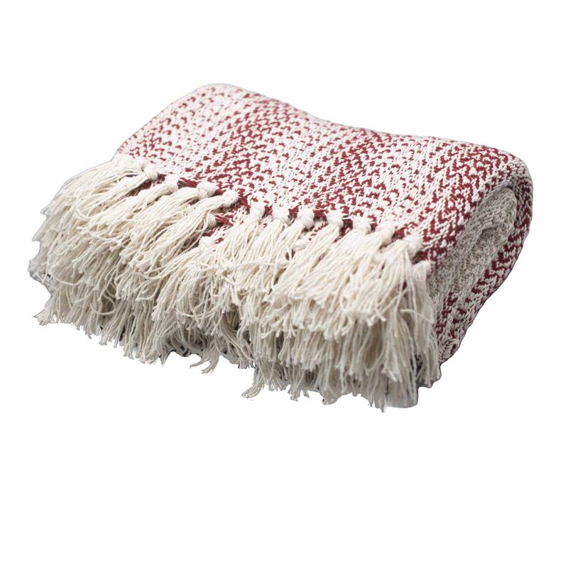 Boho Comfort-Überwürfe – 125 x 150 cm  – Rubinrot, zweifarbig