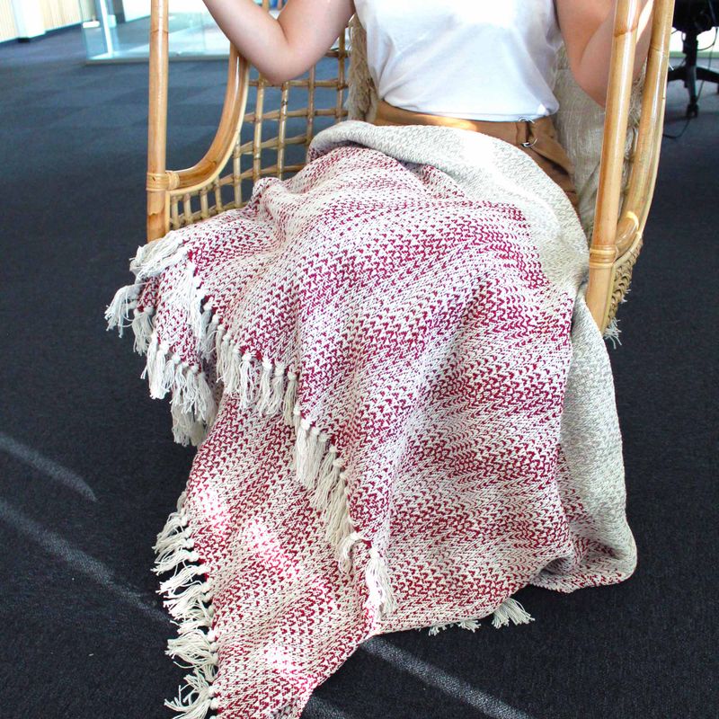 Boho Comfort-Überwürfe – 125 x 150 cm  – Rubinrot, zweifarbig