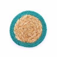 Natürlicher Untersetzer – Jute und Baumwolle, 10 cm (4er-Set) – blaugrüner Rand