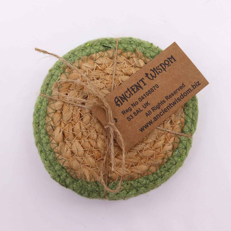 Natürlicher Untersetzer - Jute & Baumwolle 10cm (4er Set) - Olivgrüner Rand