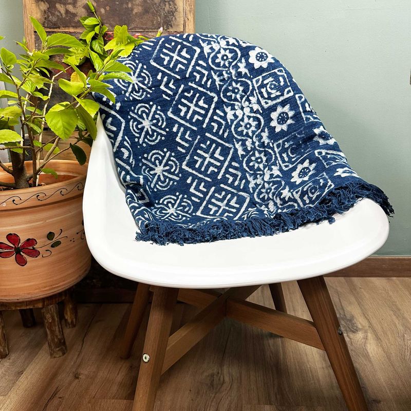 Handgefertigter Indigo-Überwurf - 170x120cm - Desi-Streifen