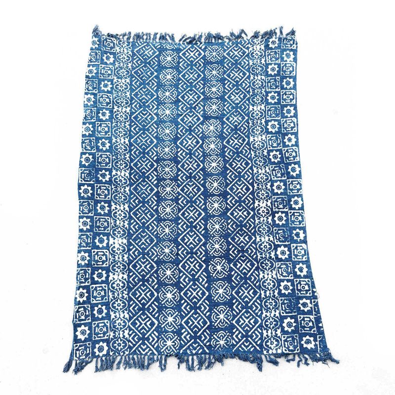 Handgefertigter Indigo-Überwurf - 170x120cm - Desi-Streifen