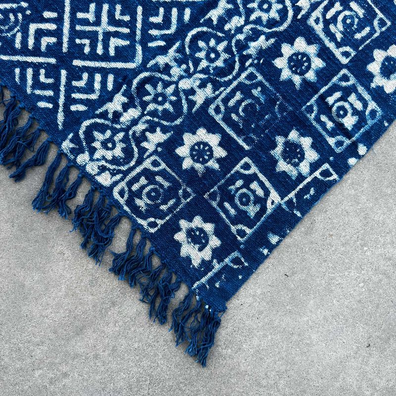 Handgefertigter Indigo-Überwurf - 170x120cm - Desi-Streifen