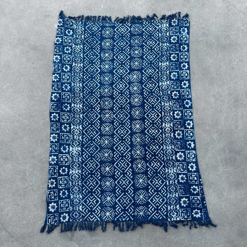 Handgefertigter Indigo-Überwurf - 170x120cm - Desi-Streifen
