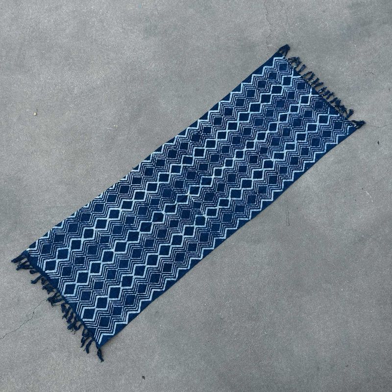 Handgefertigter Indigo-Läufer - 170x60cm - Heerak-Muster