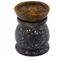 Speckstein-Ölbrenner 10 cm – Mandala-Blume – Schwarz und Gelb