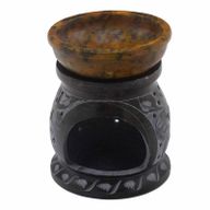 Speckstein-Ölbrenner 10 cm – Mandala-Blume – Schwarz und Gelb