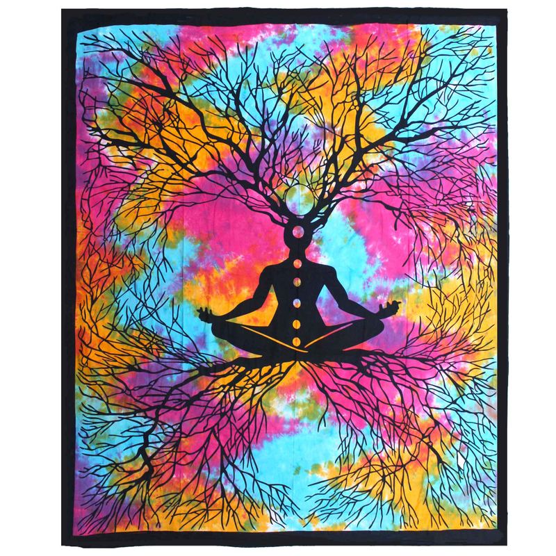 Doppelte Tagesdecke aus Baumwolle + Wandbehang - Yoga Tree