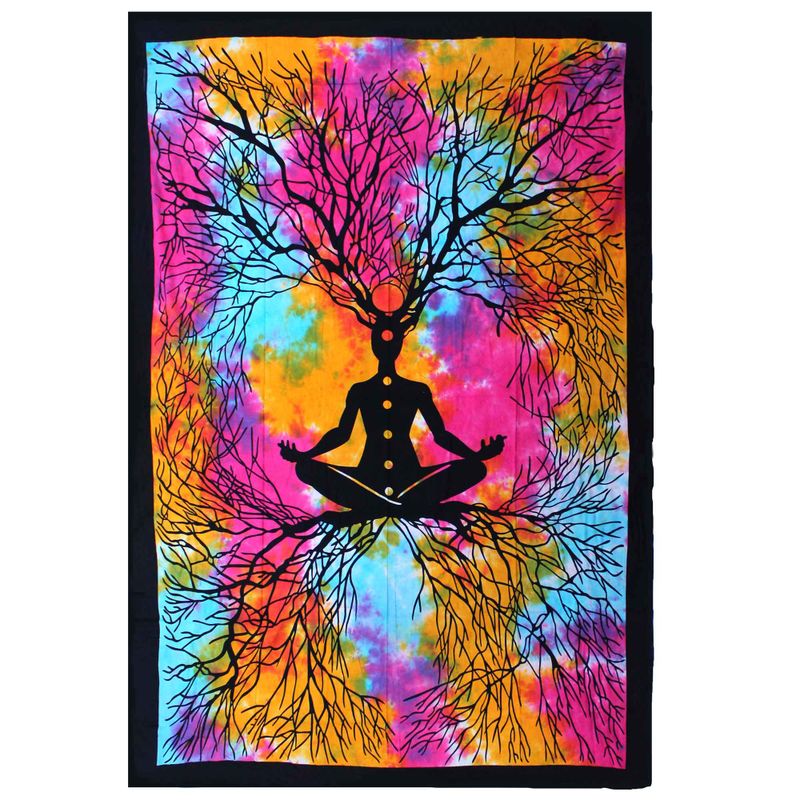Einzel-Tagesdecke aus Baumwolle + Wandbehang - Yoga Tree