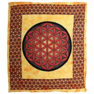 Doppelte Tagesdecke aus Baumwolle + Wandbehang - Blume des Lebens - Orange