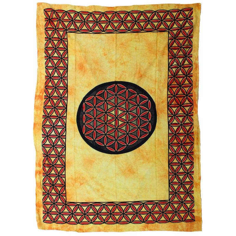 Einzel-Tagesdecke aus Baumwolle + Wandbehang - Blume des Lebens - Orange