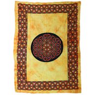 Einzel-Tagesdecke aus Baumwolle + Wandbehang - Blume des Lebens - Orange