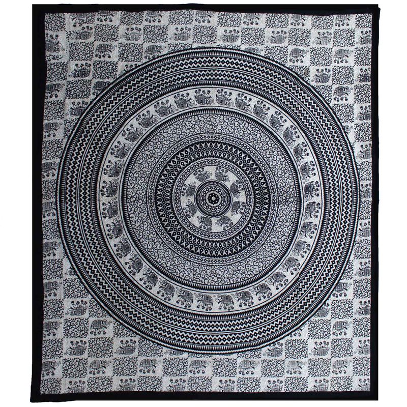 Doppelte Tagesdecke aus Baumwolle + Wandbehang - Mono - Elefanten-Mandala