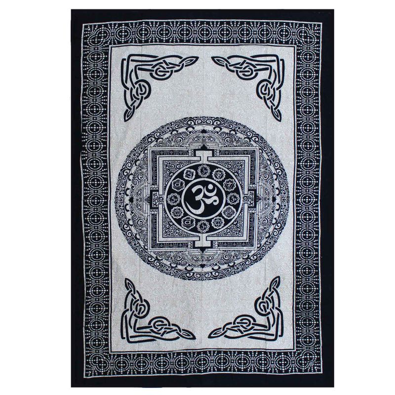 Einzelne Tagesdecke aus Baumwolle + Wandbehang – Mono – OM Mandala