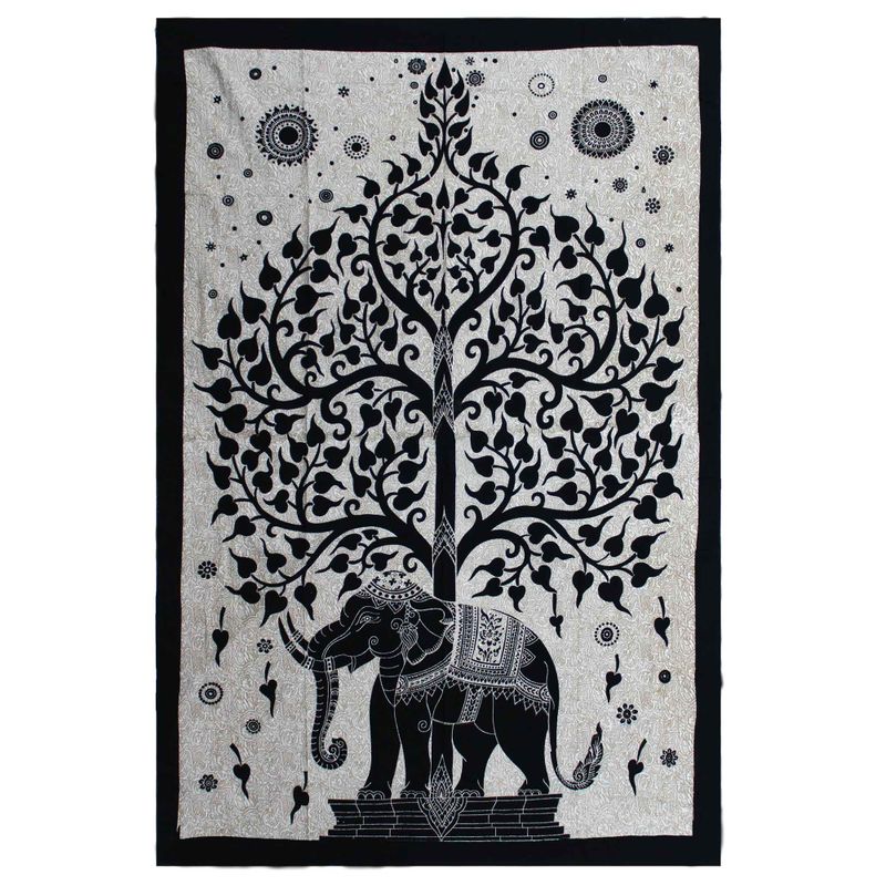 Einzel-Tagesdecke aus Baumwolle + Wandbehang - Mono - Elefantenbaum