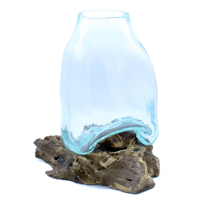 Große mundgeblasene Glasvase – Terrarientopf auf Holz