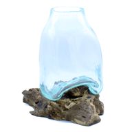 Große mundgeblasene Glasvase – Terrarientopf auf Holz