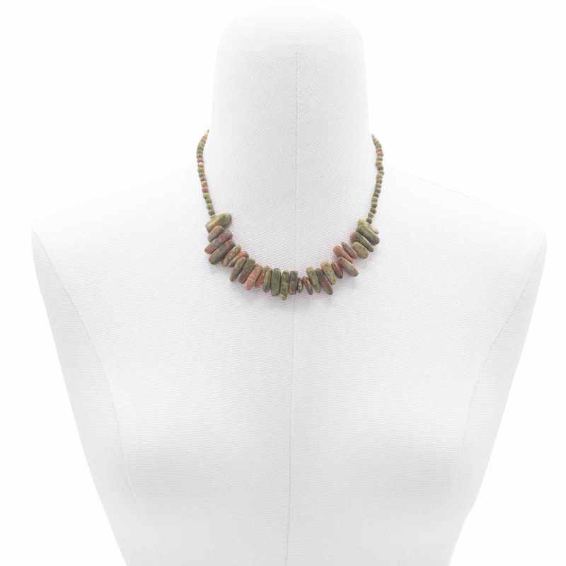Langstein-Edelstein-Halskette – Unakite