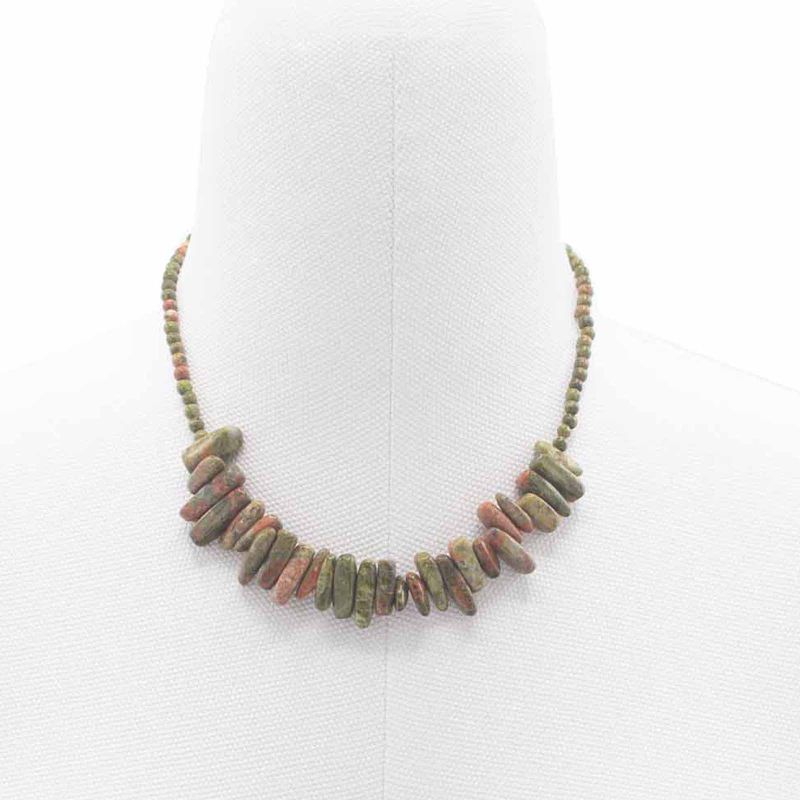 Langstein-Edelstein-Halskette – Unakite