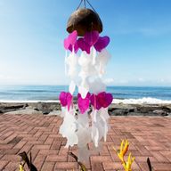 Windspiele aus Kokosnuss und Capiz – Rosa und Weiß, gemischte Formen – 35 cm