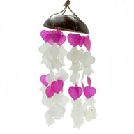 Windspiele aus Kokosnuss und Capiz – Rosa und Weiß, gemischte Formen – 35 cm
