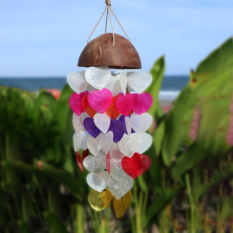 Kokosnuss- und Capiz-Windspiele – Große Herzen – 40 cm