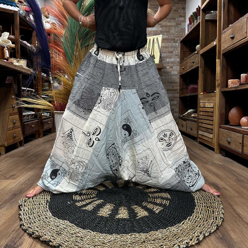 Yoga- und Festivalhose – Aladdin Himalayan Print auf Grau