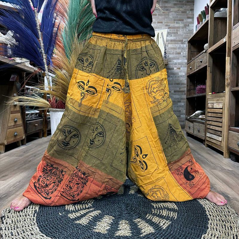 Yoga- und Festivalhose – Aladdin Himalayan Print auf Orange