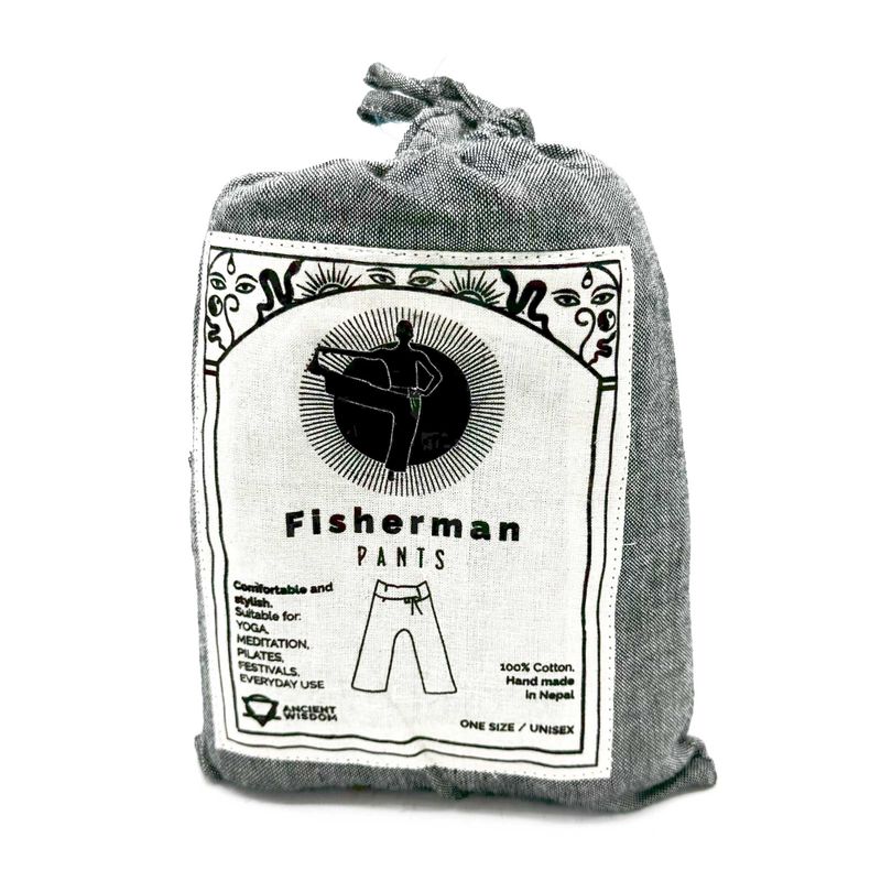 Yoga- und Festivalhosen – Thai Fisherman Mandala Mantra auf Grau