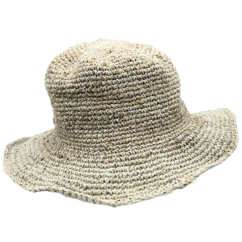 Handgestrickte Boho-Festivalmütze aus Hanf und Baumwolle – Natur