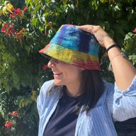 Geflickter Boho-Festivalhut aus Hanf und Baumwolle – Tie Dye