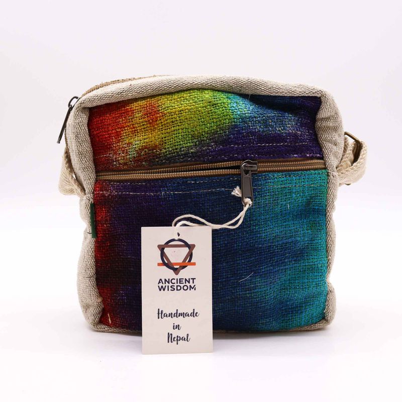 Batik-Hanf-Umhängetasche mit 1 Reißverschluss
