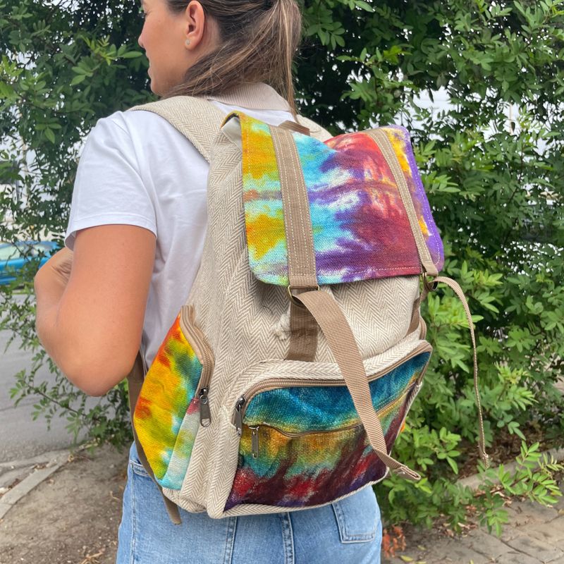 Großer quadratischer Rucksack aus Tiedye-Hanf