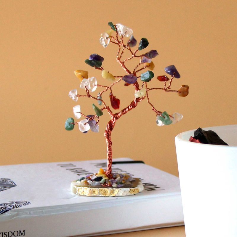 Edelsteinbaum - Mehrere Steine auf natürlicher Achatbasis (35 Steine)