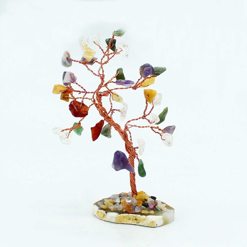 Edelsteinbaum - Mehrere Steine auf natürlicher Achatbasis (35 Steine)