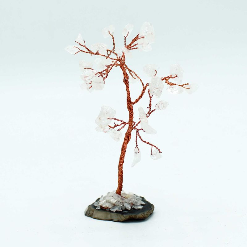 Edelsteinbaum - Bergquarz auf schwarzer Achatbasis (35 Steine)