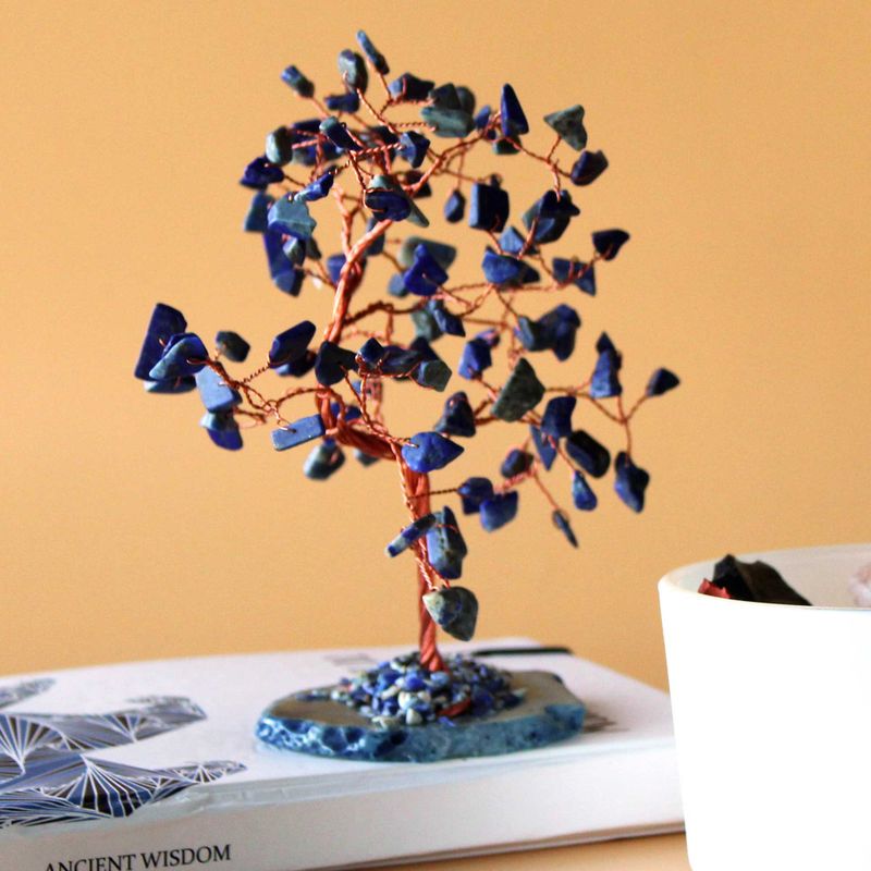 Großer Edelsteinbaum - Lapislazuli auf blauer Achatbasis (100 Steine)